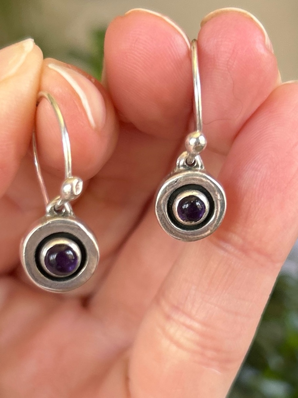 Vintage Sterling Silver Amethyst Drop Earrings